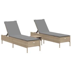 vidaXL Ensemble de chaises longues avec coussins 3pcs beige poly rotin