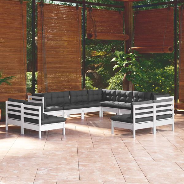 vidaXL Salon de jardin 11 pcs avec coussins blanc bois de pin solide
