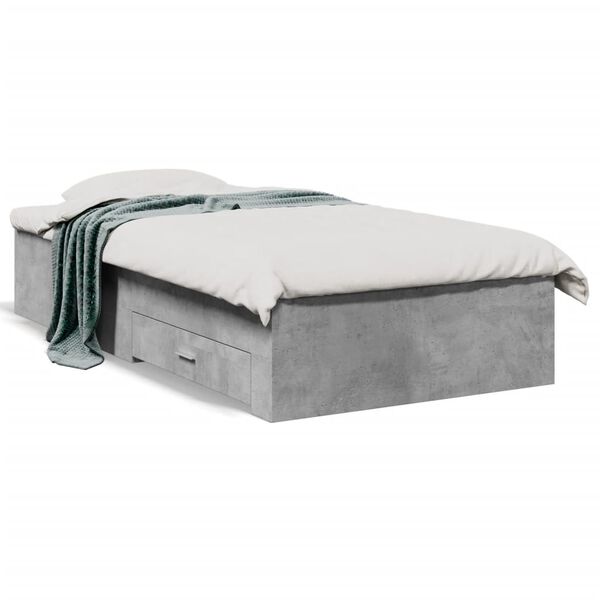 vidaXL Cadre de lit avec tiroirs sans matelas gris béton 90x190 cm