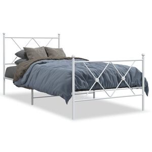 vidaXL Cadre de lit m&eacute;tal sans matelas avec pied de lit blanc 90x200cm