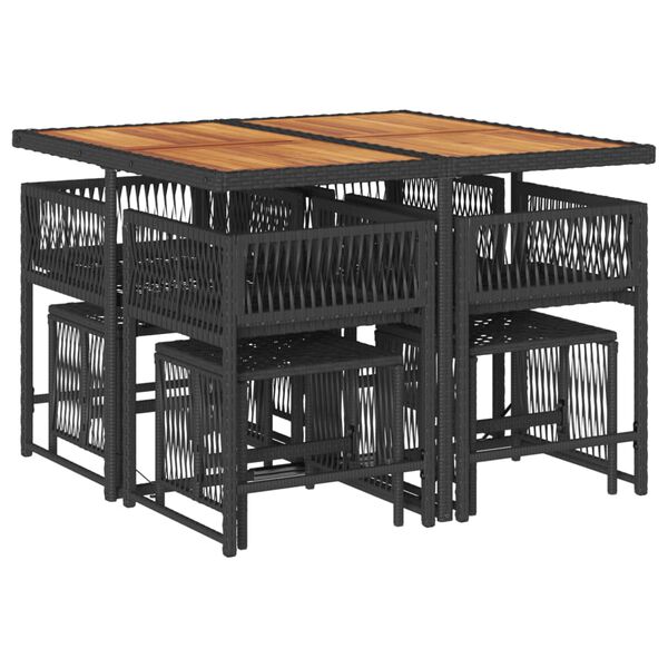 vidaXL Ensemble &agrave; manger de jardin 9pcs coussins noir r&eacute;sine tress&eacute;e