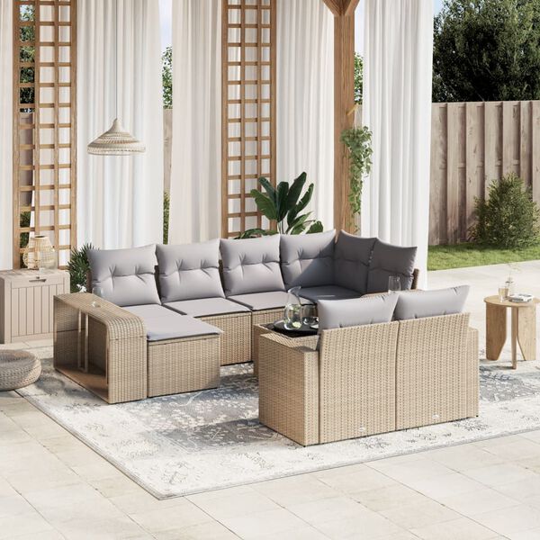 vidaXL Salon de jardin 11 pcs avec coussins beige r&eacute;sine tress&eacute;e