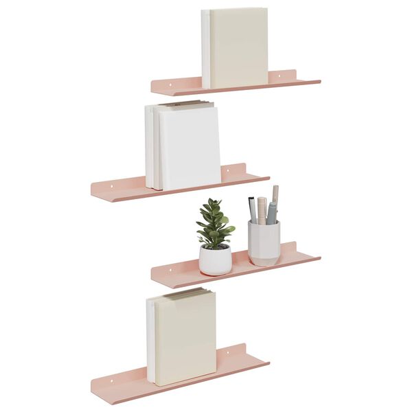 vidaXL &Eacute;tag&egrave;re flottante 4 pcs Rose 40 x 8,5 x 2,5 cm Acier