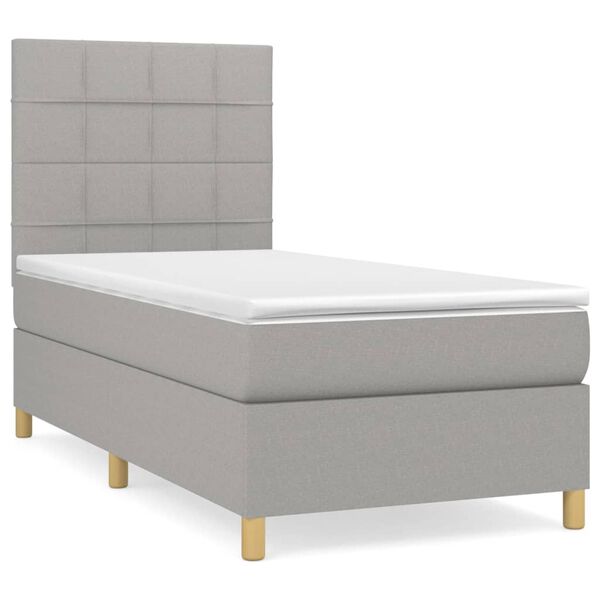 vidaXL Sommier &agrave; lattes de lit avec matelas Gris clair 100x200cm Tissu