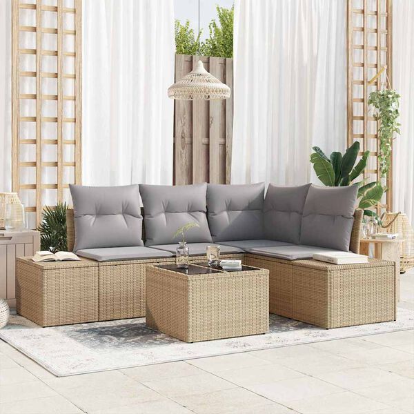 vidaXL Ensemble de canap&eacute; de jardin Beige et Gris clair polyrotin