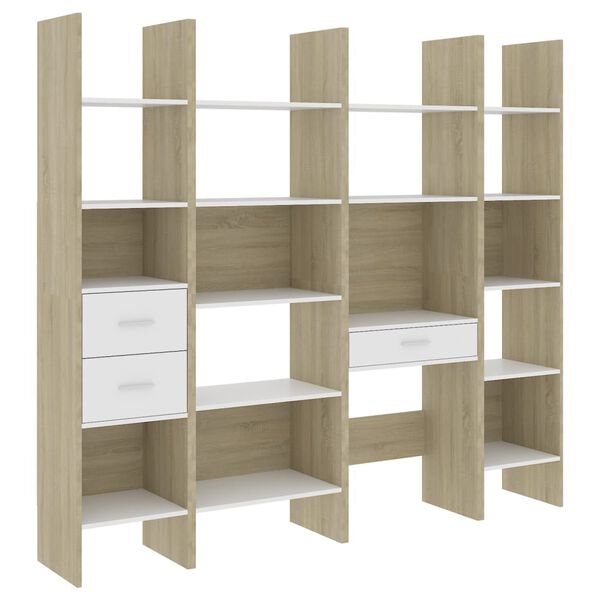 vidaXL Ensemble de biblioth&egrave;que 4 pcs Blanc et ch&ecirc;ne sonoma
