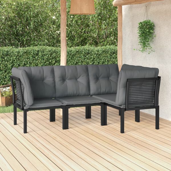 vidaXL Salon de jardin 4 pcs noir et gris résine tressée
