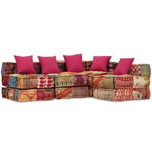 vidaXL Pouf modulaire &agrave; 4 places Patchwork Tissu