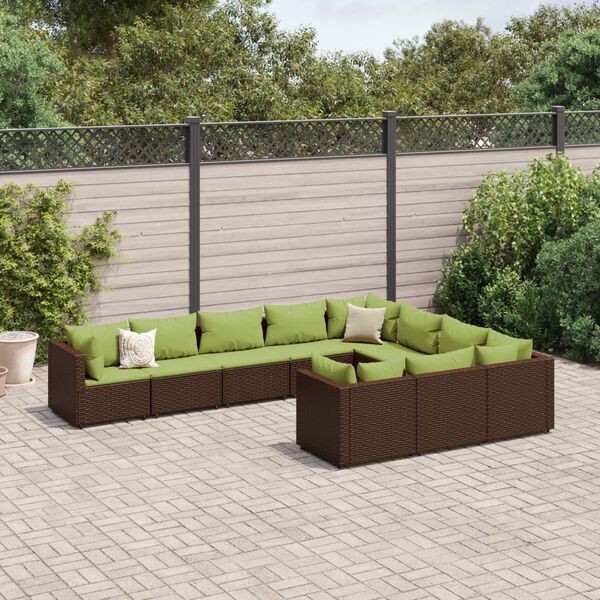 vidaXL Salon de jardin 10 pcs avec coussins marron r&eacute;sine tress&eacute;e