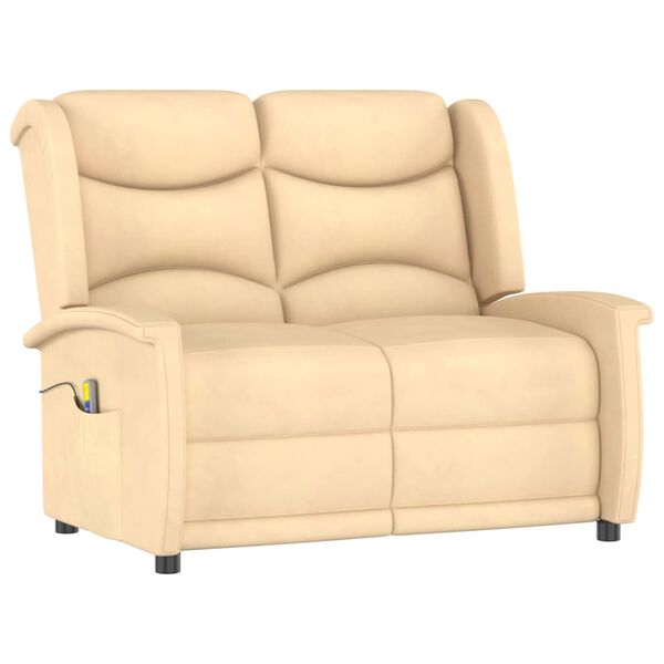 vidaXL Fauteuil de massage inclinable 2 places crème tissu microfibre