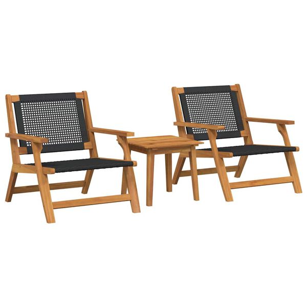 vidaXL Chaises de jardin avec table 3 pcs Noir Bois d'Acacia Massif