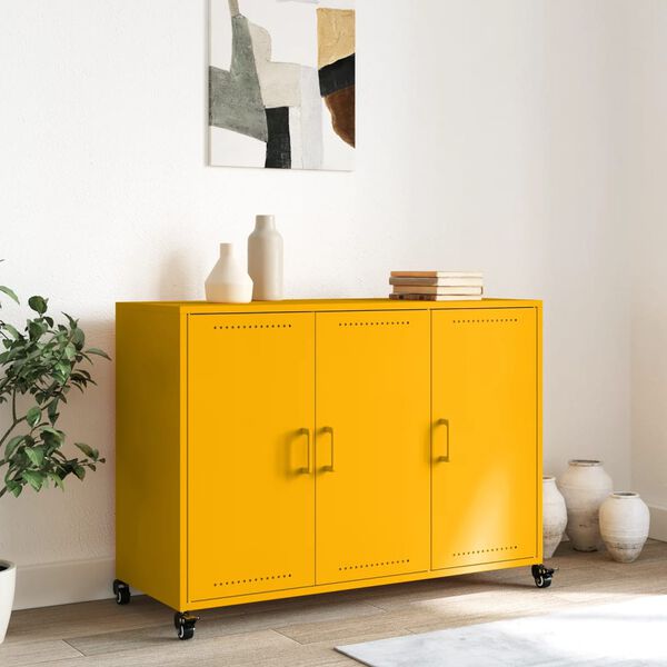 vidaXL Buffet jaune moutarde 100,5x39x72 cm acier