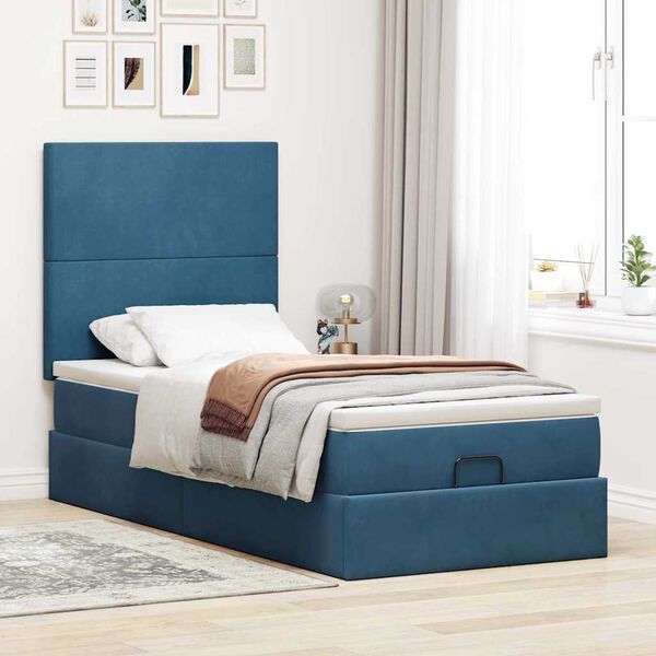 vidaXL Cadre de lit ottoman avec matelas bleu fonc&eacute; 80x200 cm velours