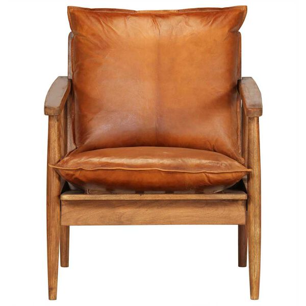 vidaXL Fauteuil Marron Cuir v&eacute;ritable avec bois d'acacia