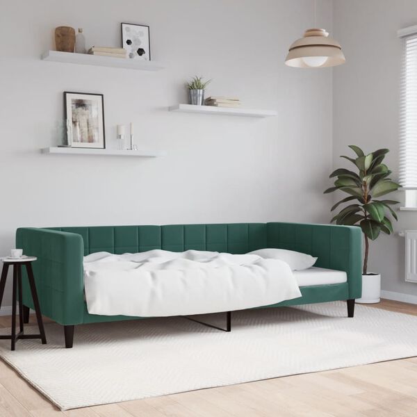 vidaXL Lit de repos sans matelas vert fonc&eacute; 100x200 cm velours