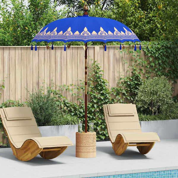 vidaXL Parasol balinais 260 Bleu 180-190 cm Coton et bois massif