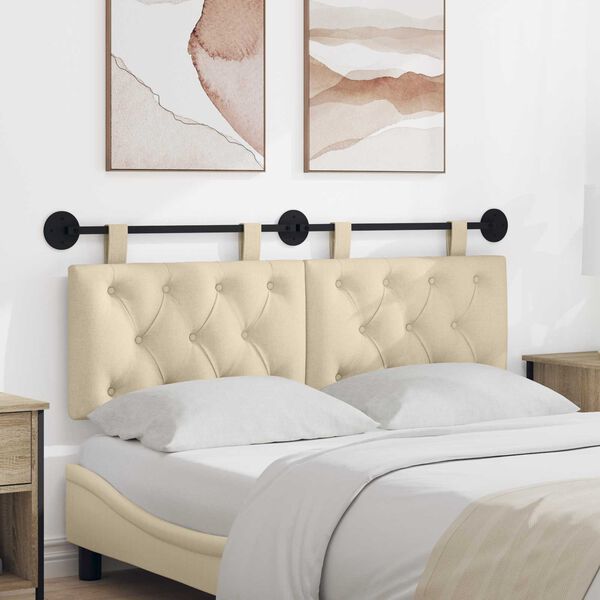 vidaXL T&ecirc;te de lit suspendue Montage mural Cr&egrave;me 130 x 55 x 7 cm tissu