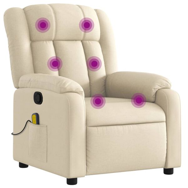 vidaXL Fauteuil de massage inclinable cr&egrave;me tissu