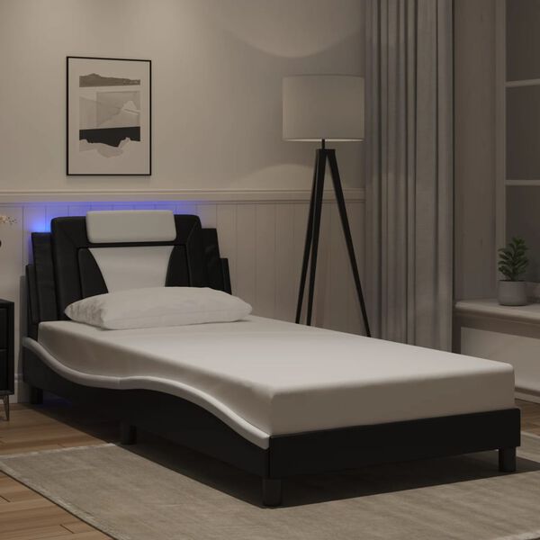 vidaXL Cadre de lit Viana avec LED sans matelas noir et blanc 100x200 cm
