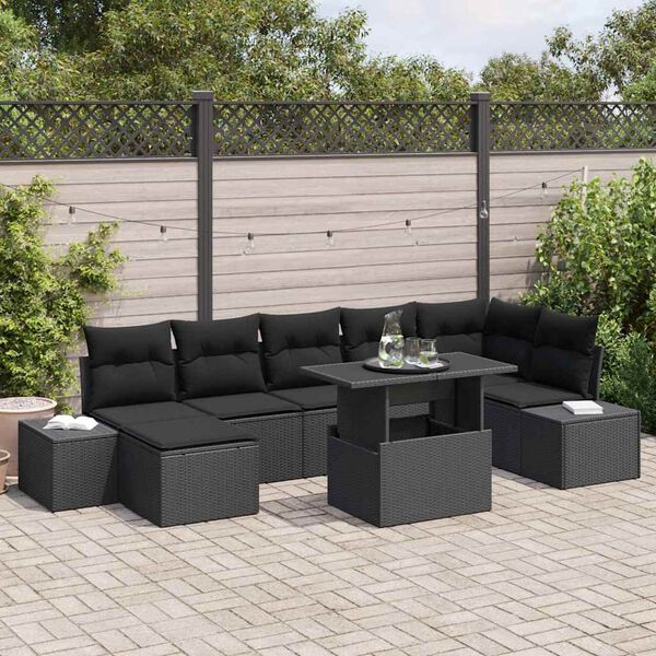vidaXL Ensemble de canap&eacute; de jardin avec coussin 8 pcs Noir