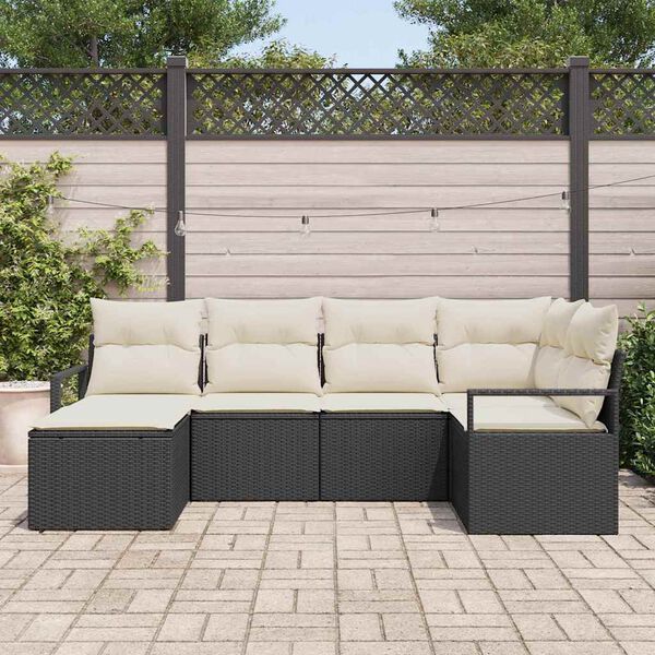 vidaXL Ensemble de canap&eacute; de jardin avec coussin 6 pcs Noir et Cr&egrave;me