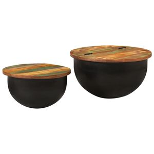 vidaXL Ensemble de tables basses 2 pcs noir bois r&eacute;cup&eacute;ration massif