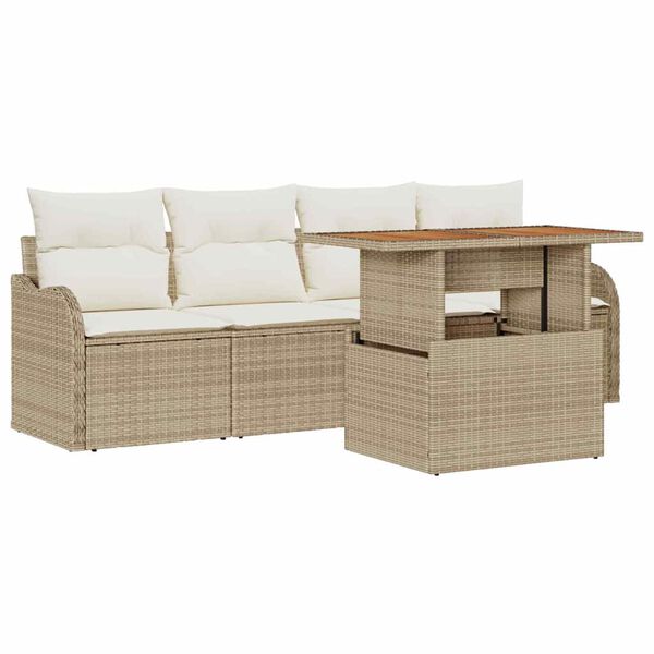 vidaXL Ensemble de canap&eacute; de jardin 5 pcs Beige et cr&egrave;me polyrotin