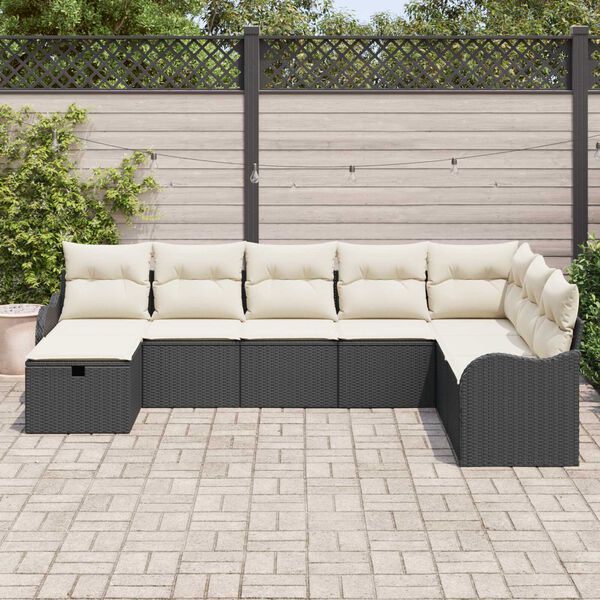 vidaXL Ensemble de canap&eacute; de jardin avec coussin 8 pcs Noir Poly rotin