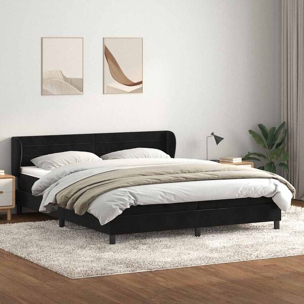 vidaXL Sommier &agrave; lattes de lit avec matelas noir 180x220 cm velours