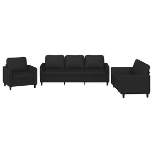 vidaXL Ensemble de canap&eacute;s 3 pcs avec coussins Noir Similicuir