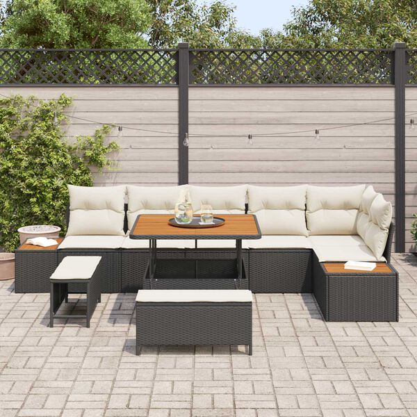 vidaXL Ensemble de canapé de jardin 9 pcs Noir polyrotin