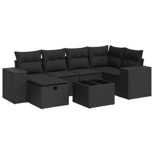 vidaXL Salon de jardin 7 pcs avec coussins noir r&eacute;sine tress&eacute;e