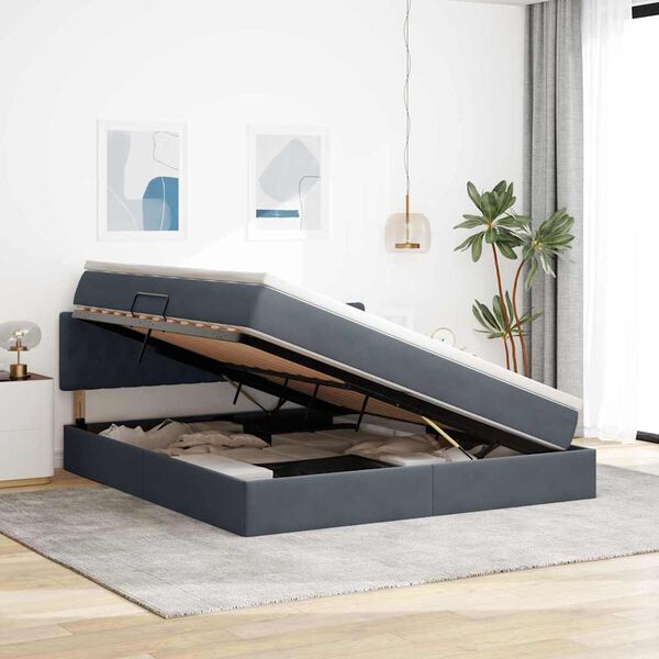 vidaXL Lit de Rangement avec matelas Gris fonc&eacute; 180 x 200 cm Velours