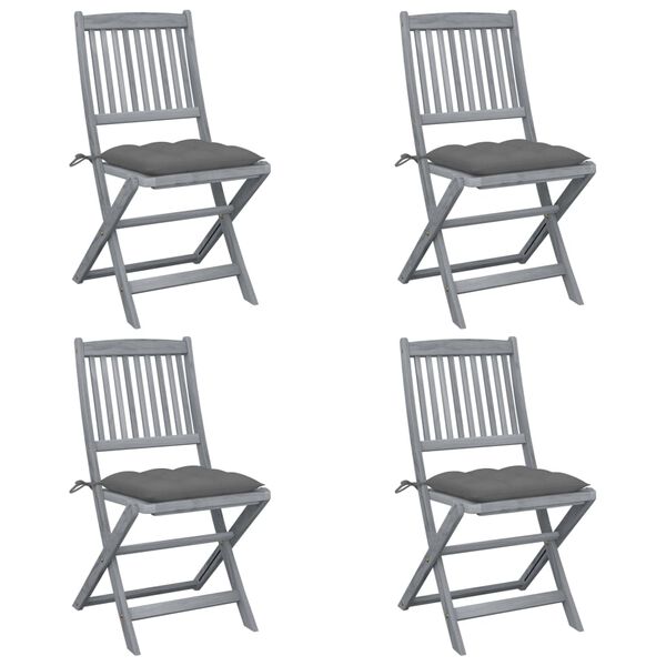 vidaXL Chaises pliables d'extérieur lot de 4 et coussins Bois d'acacia
