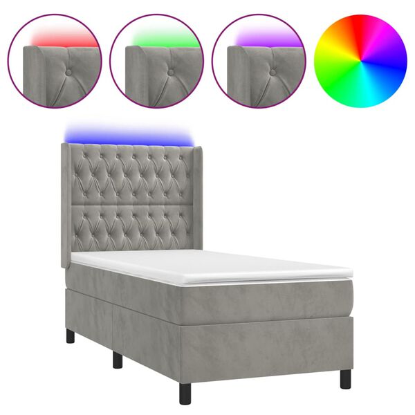 vidaXL Sommier &agrave; lattes de lit matelas LED Gris clair 90x200cm Velours