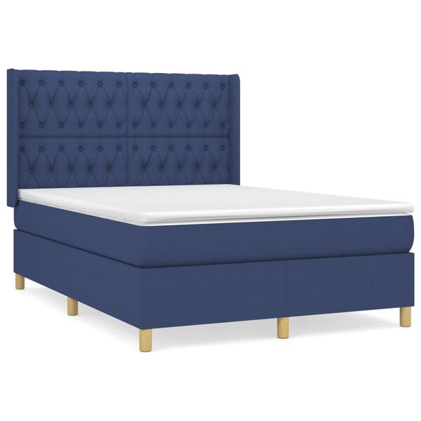 vidaXL Sommier &agrave; lattes de lit avec matelas Bleu 140x190 cm Tissu