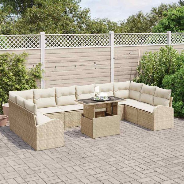 vidaXL Ensemble de canap&eacute; de jardin 11 pcs Beige Poly rotin
