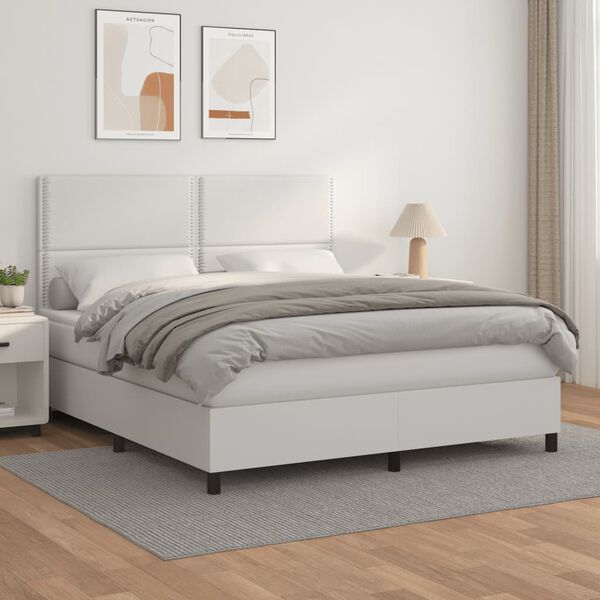 vidaXL Sommier &agrave; lattes de lit avec matelas Blanc 180x200cm Similicuir