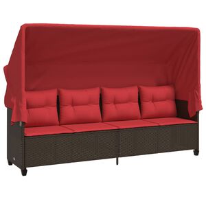 vidaXL Chaise longue avec auvent et coussins marron r&eacute;sine tress&eacute;e