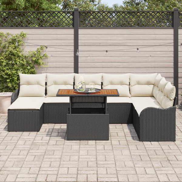 vidaXL Ensemble de canap&eacute; de jardin 9 pcs Noir Poly rotin