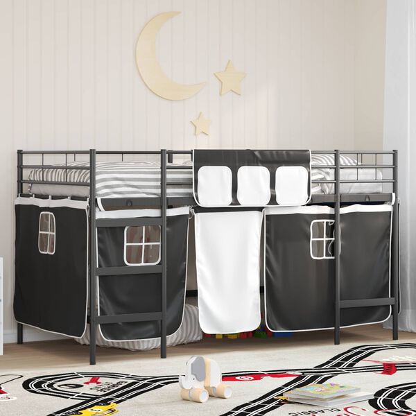 vidaXL Cadre de Lit Mezzanine pour Enfants avec Rideaux Noir