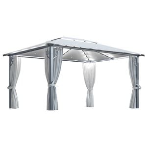 vidaXL Tonnelle avec rideau et lumi&egrave;res LED 4x3 m Cr&egrave;me Aluminium