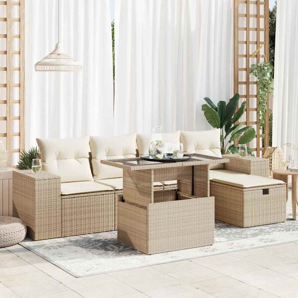 vidaXL Salon de jardin avec coussins 6 pcs beige r&eacute;sine tress&eacute;e