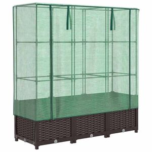 vidaXL Jardini&egrave;re de jardin avec couverture de serre et roues 3 pc PP