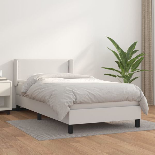 vidaXL Sommier &agrave; lattes de lit avec matelas Blanc 90x200 cm Similicuir