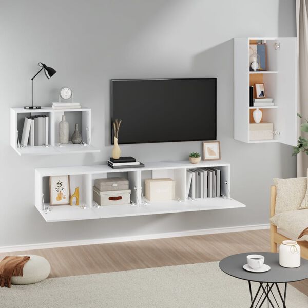 vidaXL Ensemble de meubles TV 4 pcs Blanc Bois d'ingénierie