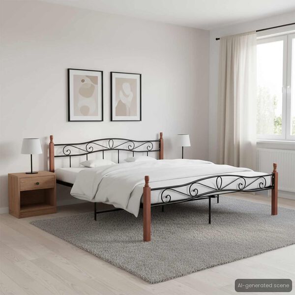 vidaXL Cadre de lit sans matelas noir m&eacute;tal bois ch&ecirc;ne 200x200 cm