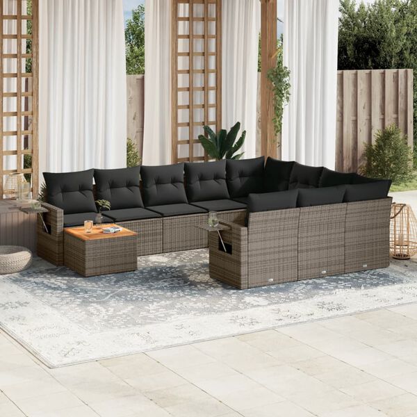 vidaXL Salon de jardin 11 pcs avec coussins gris r&eacute;sine tress&eacute;e