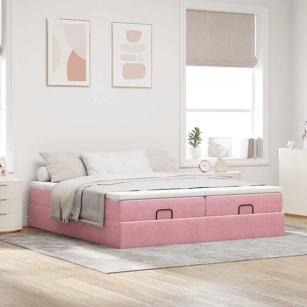 vidaXL Cadre de lit ottoman avec matelas rose 200x200 cm velours