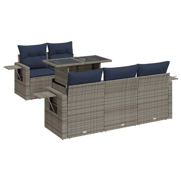vidaXL Salon de jardin 6 pcs avec coussins gris résine tressée